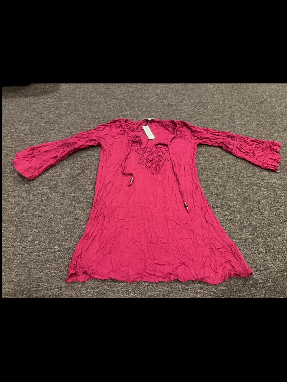 NWT Speed Control New York Women's L Hot Pink Crinkle Tunic Top Lace-Up Neck